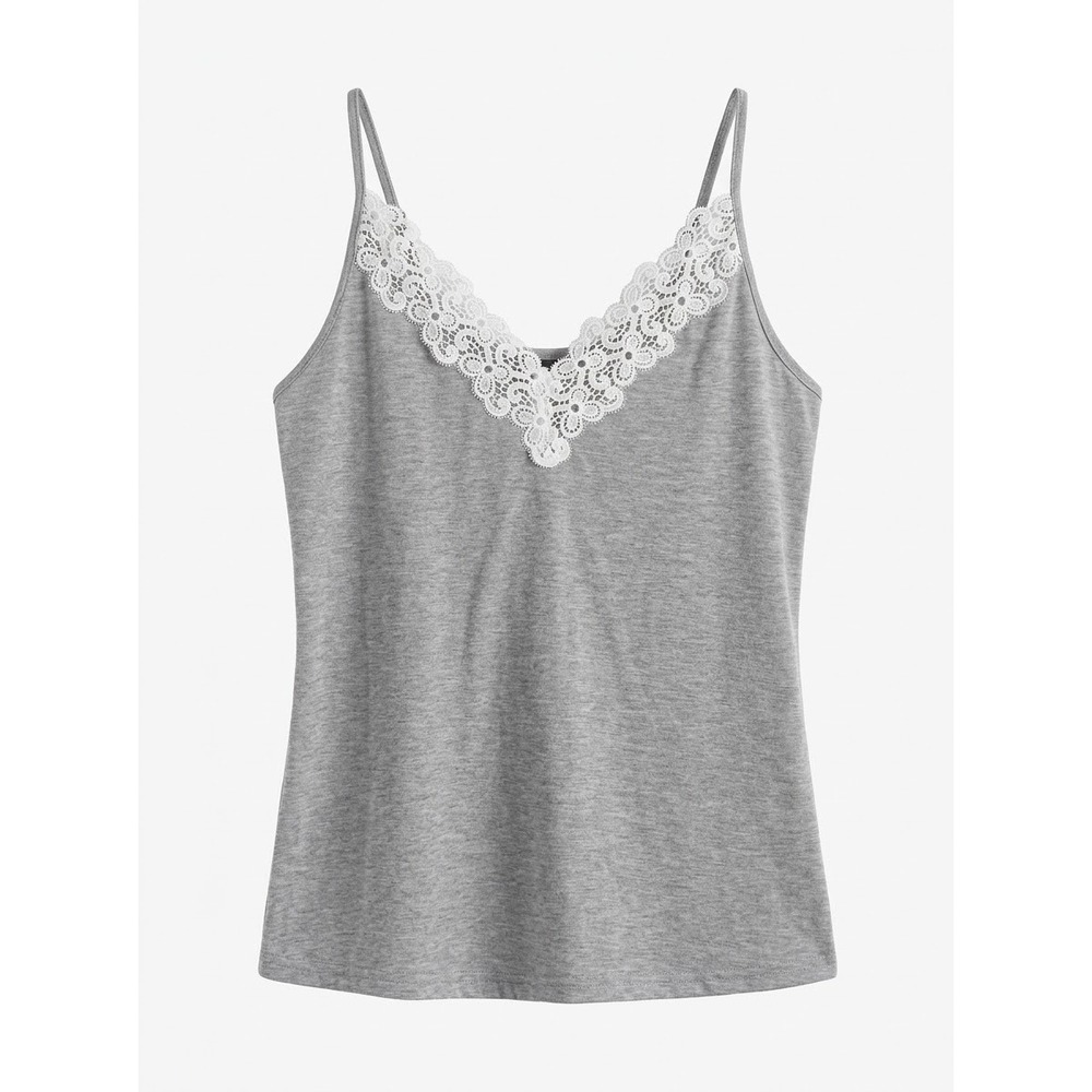 SHEIN Cami Top Women Small Grey Lace Trim V-Neck Adjustable Spaghetti Straps